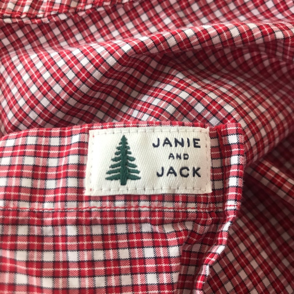 Janie and Jack Red Plaid Button Down Shirt 12-18 M - Picture 8 of 10